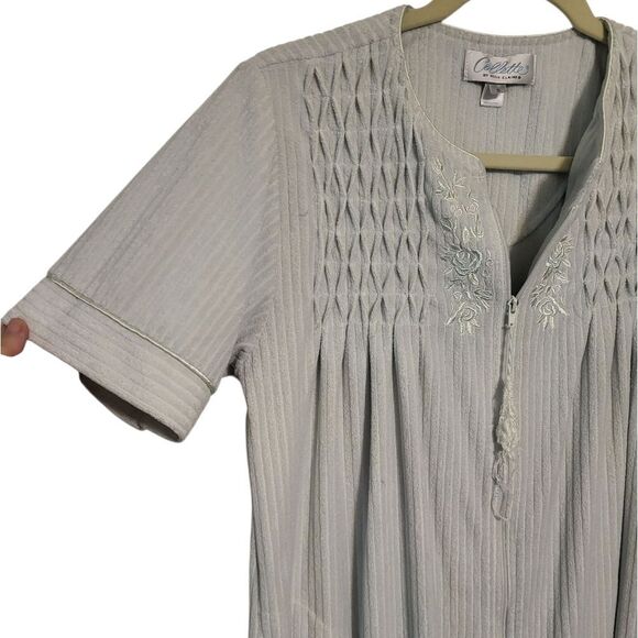 Collette By Miss Elaine Light Green Terry Cloth Front Zip Up Midi Robe,  S - Picture 5 of 11